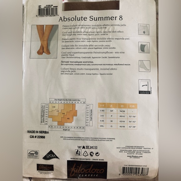 FILODORO Classic - Absolute Summer 8 - Ultra Sheer Tights - Cannella 3-M - New! - Picture 2 of 2